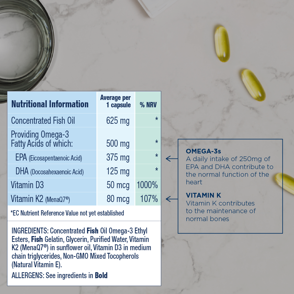 omega-3 + k2 & d3 omega-3 fish oil capsules