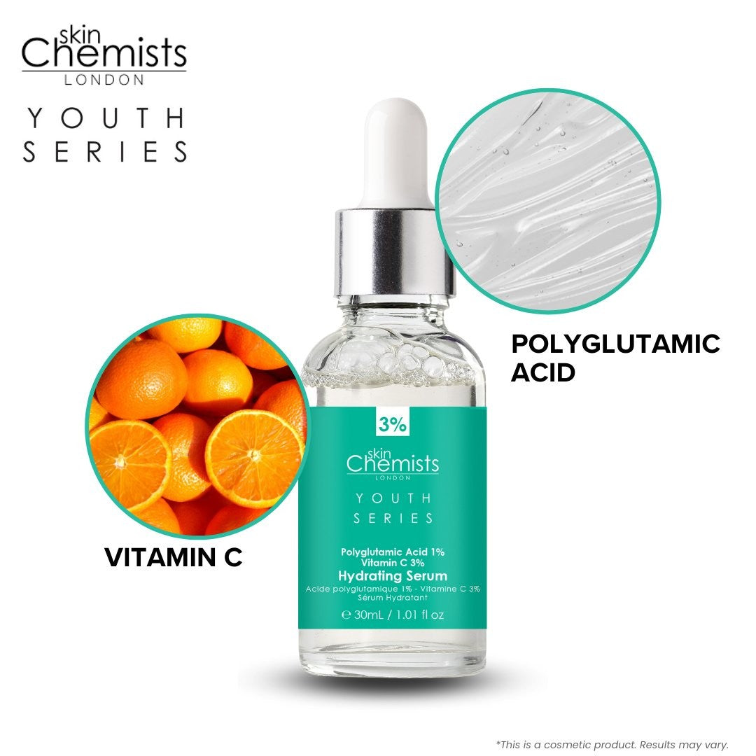 hydrating serum polyglutamic acid 1%, vitamin c 3% 30ml