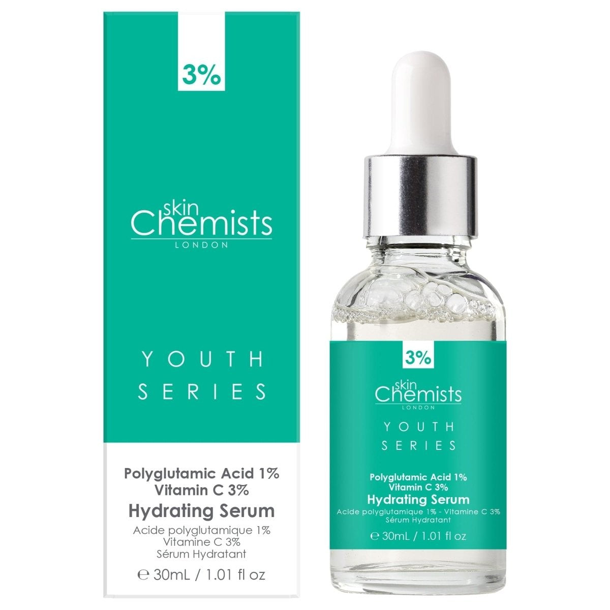 hydrating serum polyglutamic acid 1%, vitamin c 3% 30ml